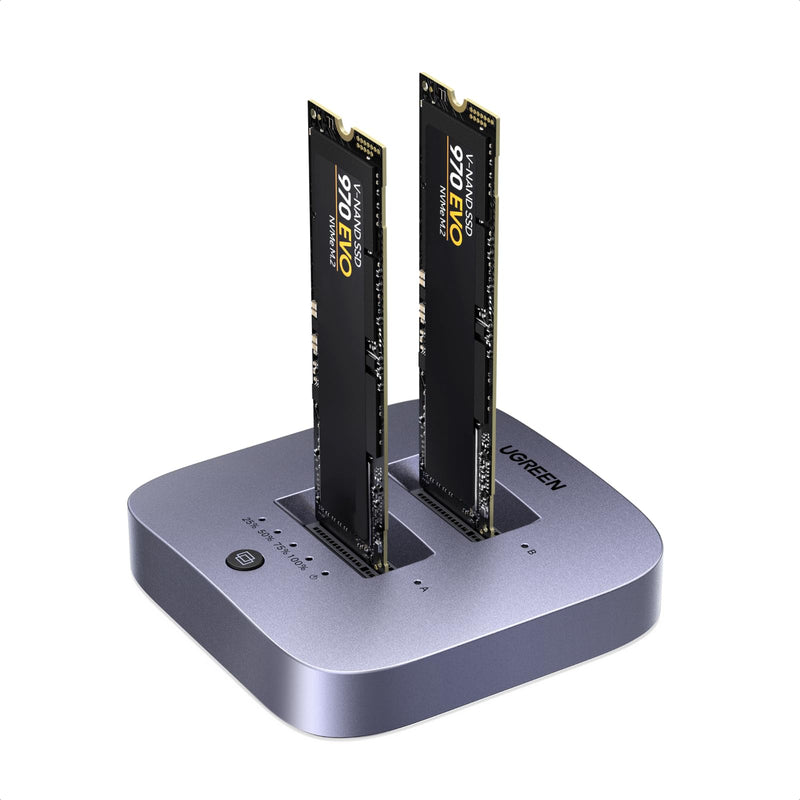 UGREEN 20Gbps Cloner, M.2 Duplicator Dual Bay NVMe Enclosure | Tool-Free USB3.2 Gen 2X2 to USB Adapter M.2 Docking Station for M Key PCIE NVMe SSD Reader Supports Offline Clone Up to 16TB