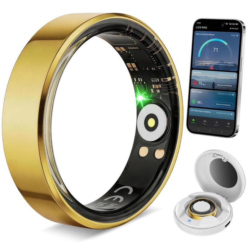 Smart Fitness Ring for Men and Women – Lightweight & Barely‑There Feel, Track Heart Rate, Stress, Sleep, Steps & SpO2, Ultra‑Slim 6mm,10ATM Waterproof, No Subscription Fee, Gold 8