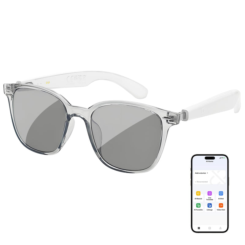 Ai Smart Glasses for Men&Women|Real-Time Translation|Hall-Effect Sensing|UV Protection Bluetooth Sunglasses (Transpraent Frame Black Lens) Transpraent Frame Black Lens