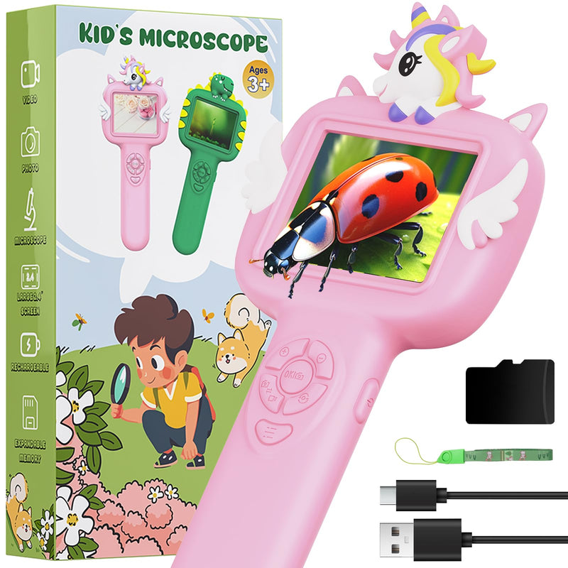 [AUSTRALIA] - Microscope for Kids Gifts Toys Science, Mini Handheld Digital Pocket Microscope Requiring Direct Surface Contact, Educational STEM Toy for Boys Girls Ages 8–12, Christmas Birthday Gift Idea Pink 