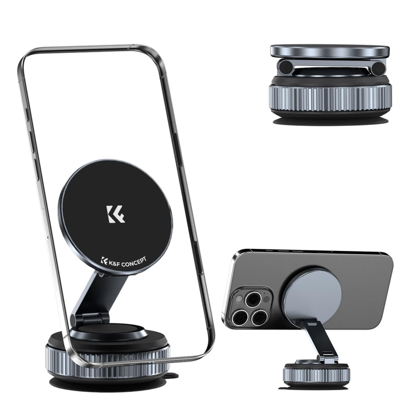 K&F CONCEPT 360° Vacuum Magnetic Car Mount | Foldable & Adjustable Magnetic Phone Holders for Car/Gym/Mirror/Smooth Surface, Compatible with iPhone 17-12, TC07