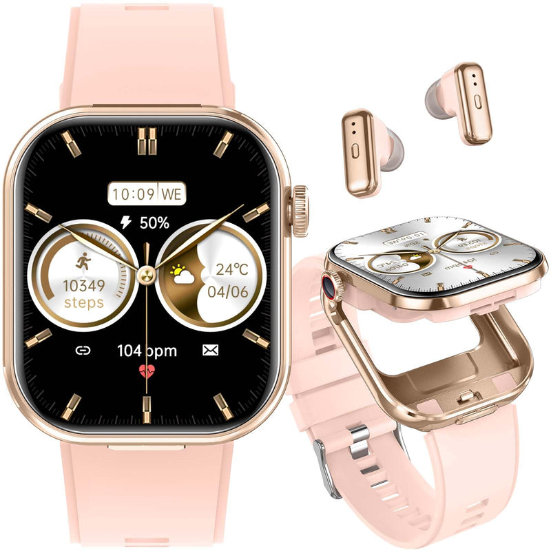 Smart Watches for Women with Earbuds Inside (Answer/Make Call) with 2.02" | Fitness Tracker with Exercise Monitor, Ultra-Long Standby Waterproof with Sleep Record Compatible with iPhone Android Gold