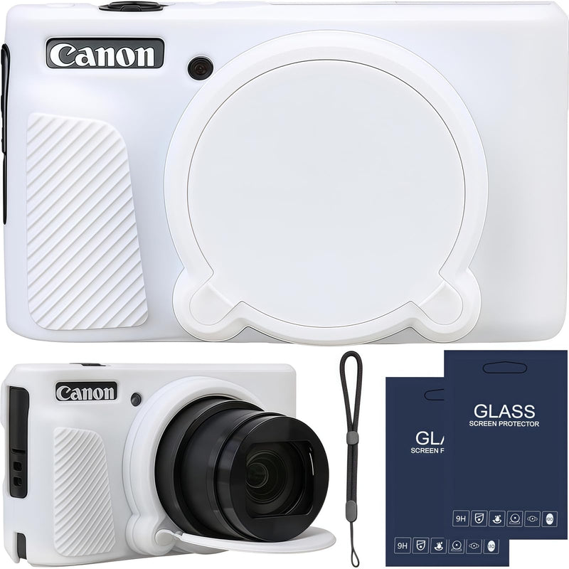 [AUSTRALIA] - Camera Case for Canon PowerShot SX740/ SX730 Digital Camera,SX740 HS Case, Soft Silicone Protective Case Removable Lens Cover,Comes with 2 Screen Protectors and 1 Wrist Strap. (White) White 