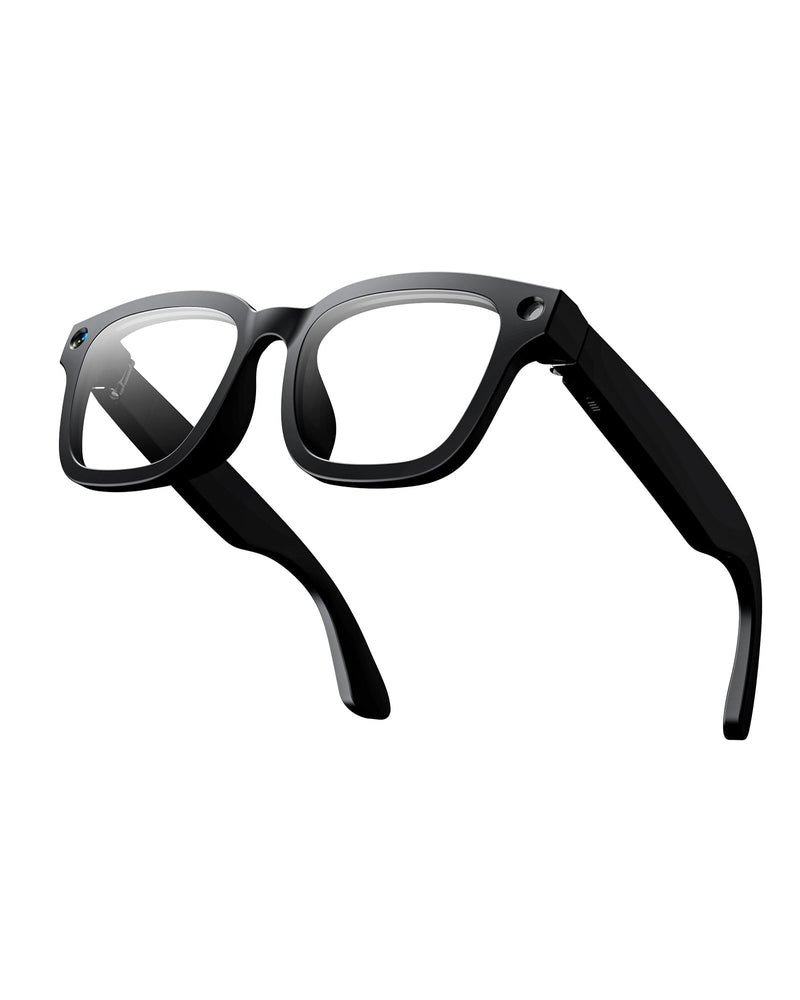 ZXQ Smart AI Camera Sunglasses, Black Frame with Dark Lenses, Digital Recording Eyewear for Photos and Videos Black + Clear Lens