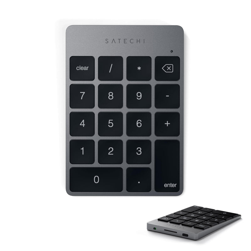 Satechi Slim Aluminum Bluetooth Keypad, USB-C Rechargeable, Space Gray | 18-Key Wireless Number Pad, for MacBook, iMac, iPad, PC, and Laptops