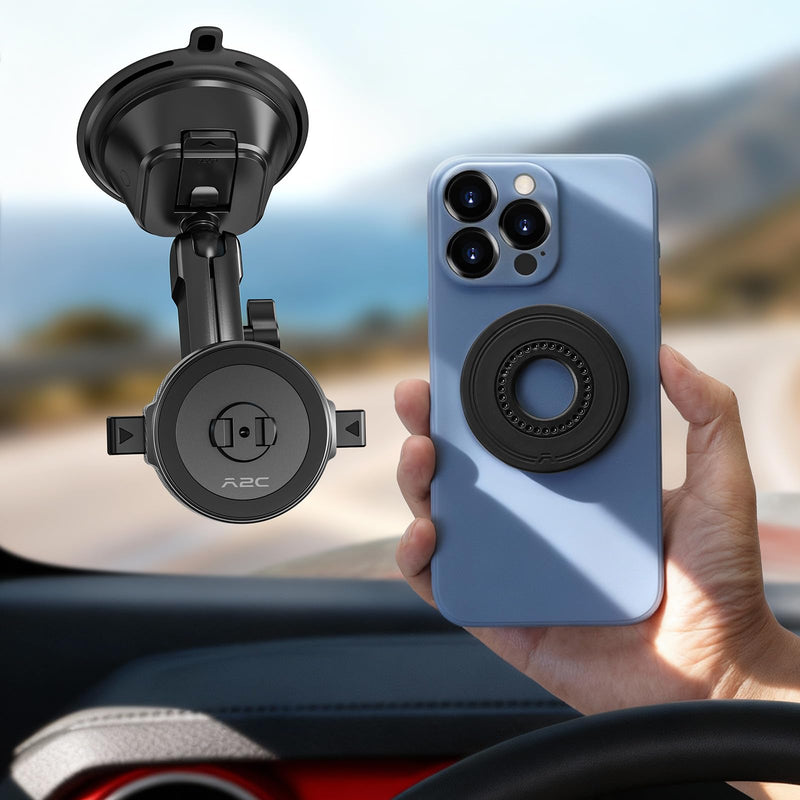 A2C One-Lock Ultra Heavy-Duty Vacuum Suction Cup Car Mount – Integrated Magnetic Auto-Align & One-Click Lock/Release, Aircraft-Grade Aluminum Arm, Built for Off-Road & Rugged Driving