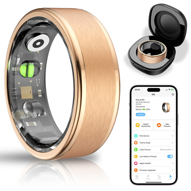 Smart Ring with Sleep Monitor for Women Men,Fitness Tracker with Heart Rate,Blood Oxygen,Steps,IP68 Waterproof Smart Rings,5-7 Days Battery Life for iOS Android,No App Fee（Gold,11）