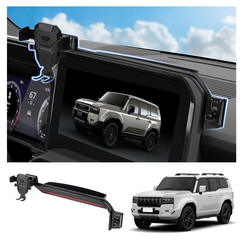FIILINES Phone Holder for Toyota Land Cruiser 2024-2025 (Fit 12.3" Touch Screen), Phone Mount with Dash Organizer for Land Cruiser Accessories, 360 Degree Rotation Dash Mount Cell-Phone Holder For Cruiser Prado LC250 2024-2025