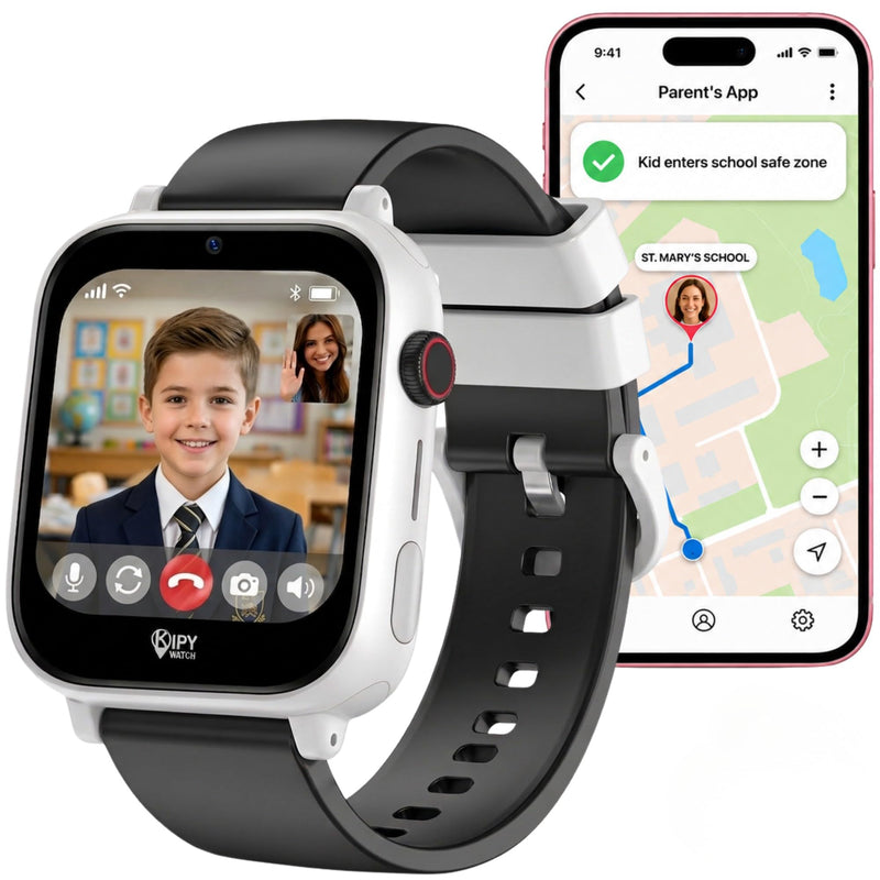 Kipywatch Smartwatch for Boys, Kids Watch with GPS Tracker, Video Calling | 4G Kids Phone Watch, Parental App, Low Subscription - Safety Alert, School Mode - Interchangeable Strap - Back to School Gift
