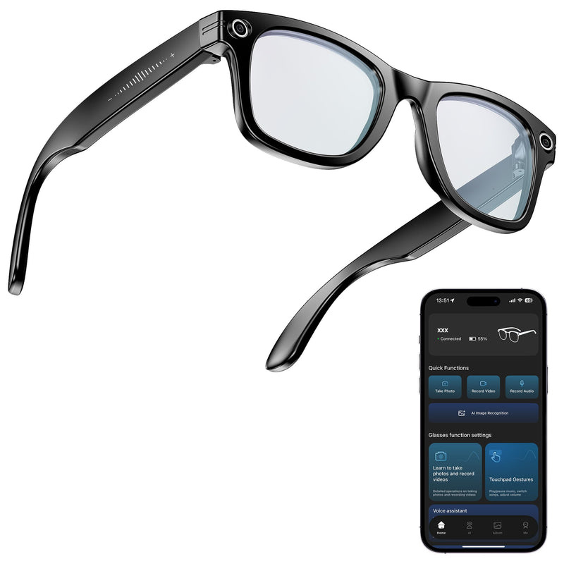 Yowow BIT AI Smart Camera Glasses with 4K Ultra-Wide Anti-Shake Camera, HD 1080P Videos, Vlog Recording, AI Translation, AI Voice Assistant, Open Ears, Wi-Fi Transmission, Music Control