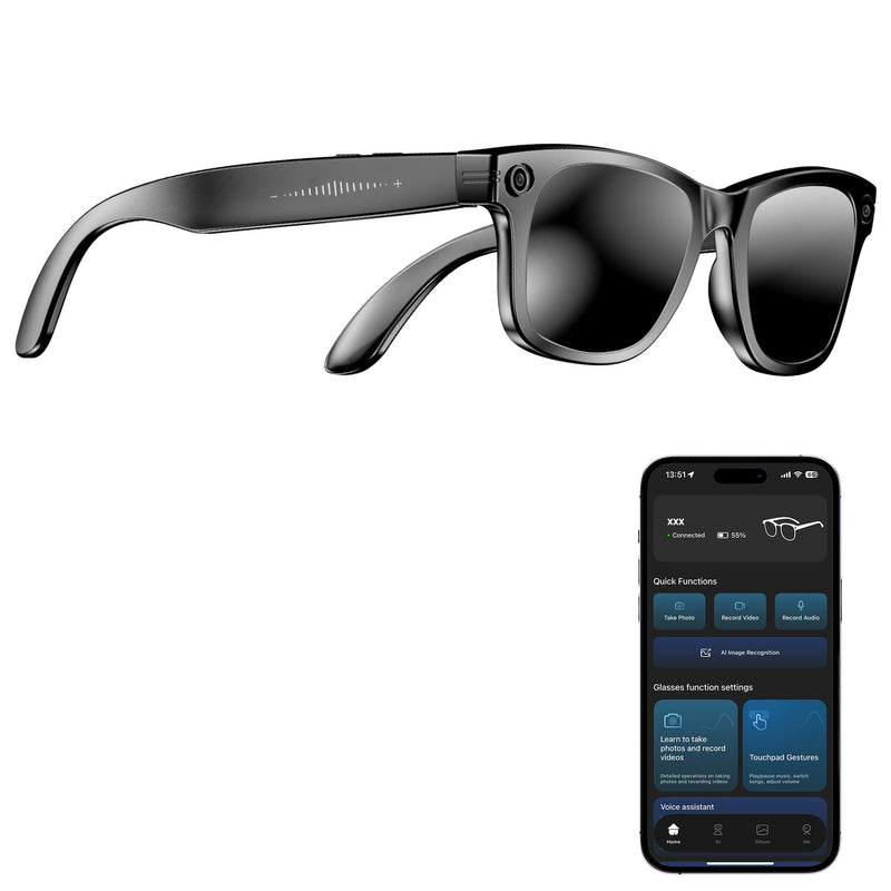 Yowow BIT AI Smart Camera Glasses with 4K Ultra-Wide Anti-Shake Camera,HD1080P Videos, Vlog Recording, AI Translation, AI Voice Assistant, Open Ears, Wi-Fi Transmission, Music Control Sunglasses