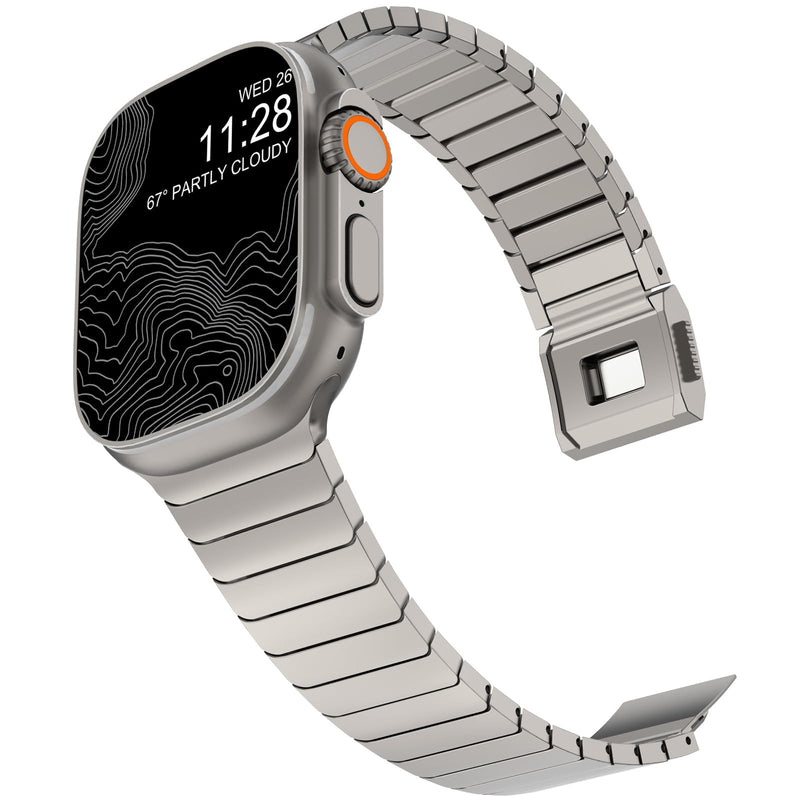 NewWays Grade 2 Titanium Link Bracelet for Apple Watch Ultra 3 2 1 49mm Series 11/10 46mm 45mm 44mm Series 4 5 6 7 8 9 10 11 SE Magnetic Clasp Strap Sport Metal Band for Men 44/45/46/49mm