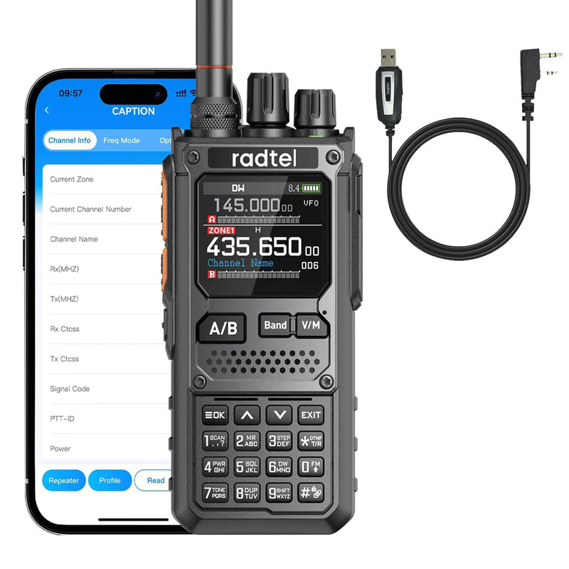Radtel RT-920 Walkie Talkie Long Range 8W Two-Way Radio, SW MW LW CB 27MHz Receiver GMRS Radio Bluetooth Programmable, AM FM SSB, Noise Reduction, NOAA Weather Alert (with Programming Cable)