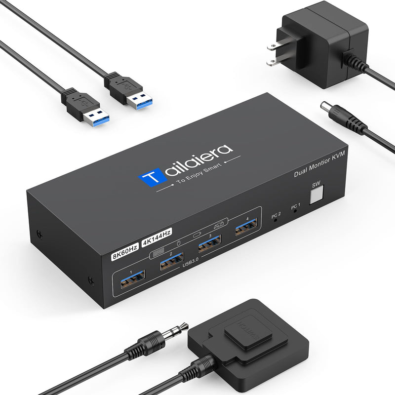 HDMI KVM Switch 2 Computers 2 Monitors, 8K@60Hz Dual Monitors KVM Switch | for 2 Computers Share 2 Monitors,Keyboard Mouse Hard Drives,with 2 USB Cables,Controller Plug&Play Office · Gaming · Meeting deep black 2 PC 2 Monitor