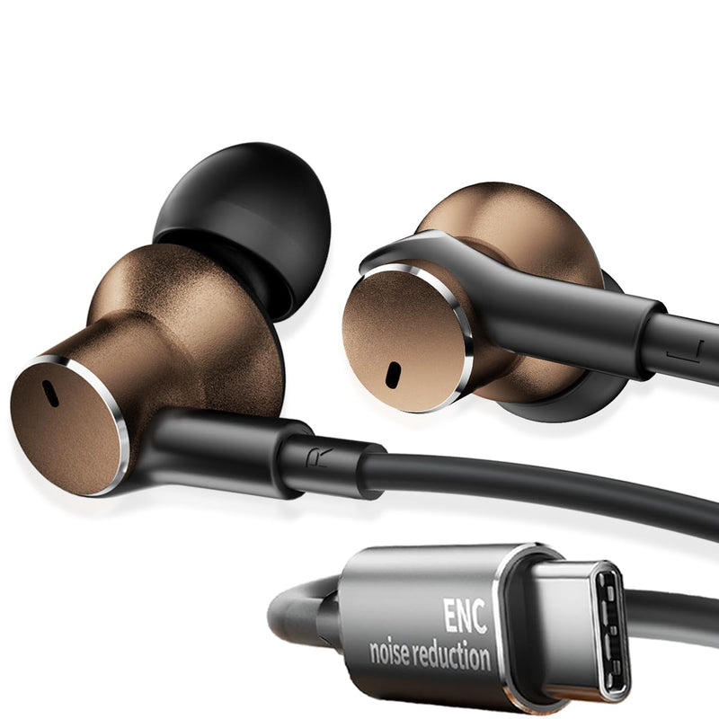 Type C Wired Earbuds with Noise-Canceling Immersive Bass Headphones In Ear | Dynamic and Balanced Armature Subwoofer Call Mic Noise Reduction USB C Wired Earphones,Volume control,Stereo HD Audio