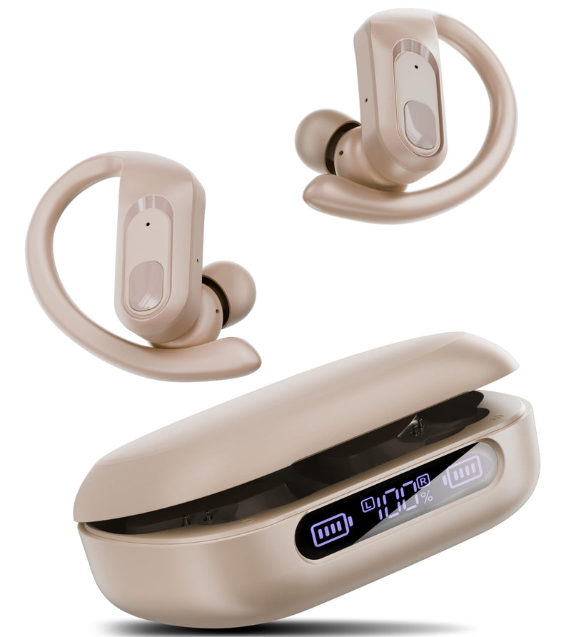 occiam Active Noise Cancelling Wireless Earbuds Bluetooth Headphones Ear Buds 96Hrs Playback Clear Call Waterproof Earphones with Ear Hook Microphones for Sport Running Off-White