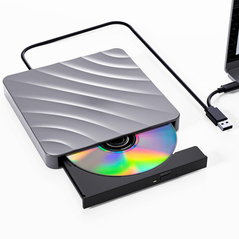 External CD/DVD Drive for Laptop - CD Burner DVD Player for Laptop USB 3.0 +/-RW ROM, External Optical Drives for PC/Mac, Disc Reader for Windows 11/10/8/7/XP/Vista Linux MacOS