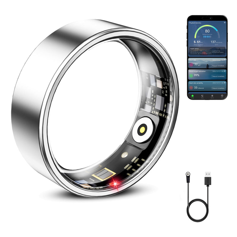 Mirlray Smart Ring for Women & Men, Smart Ring Health Tracker, Blood Oxygen & Heart Rate Monitor Sleep Ring, Long Lasting Battery Smart Rings, Waterproof Fitness Ring (White, #1)