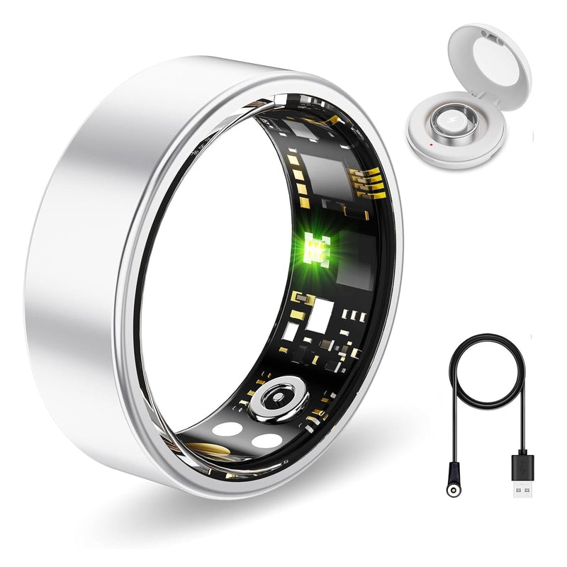 Smart Health Ring for Women Men Fitness Tracker with Heart Rate, Blood Oxygen,Sleep Monitoring, Step Counting, IP68 Waterproof for iPhone and Android, No Subscription (Bright Silver, 9)