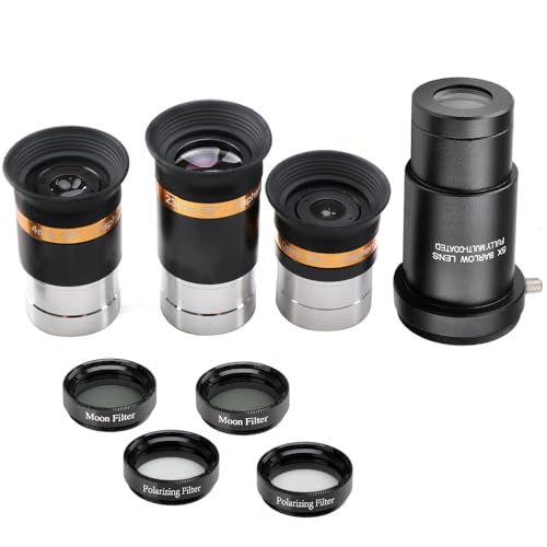 62° Aspheric Eyepiece Set, 1.25-Inch, 5X Barlow & Filters Telescope Optics Set – 62° Eyepiece & 5X Barlow