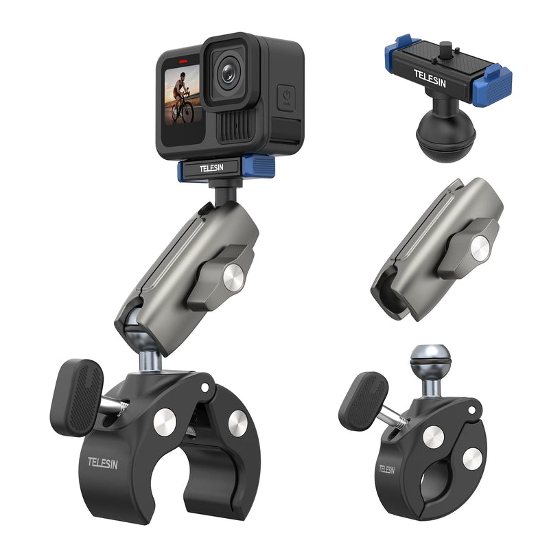 [AUSTRALIA] - TELESIN Super Clamp Mount | Bike Handlebar Mount for Hero 13 | Power Suction Magnetic Design | 360° Rotation Ball Head | Fits 9-38mm Handlebar for Bike/Bicycle/Motorcycle 