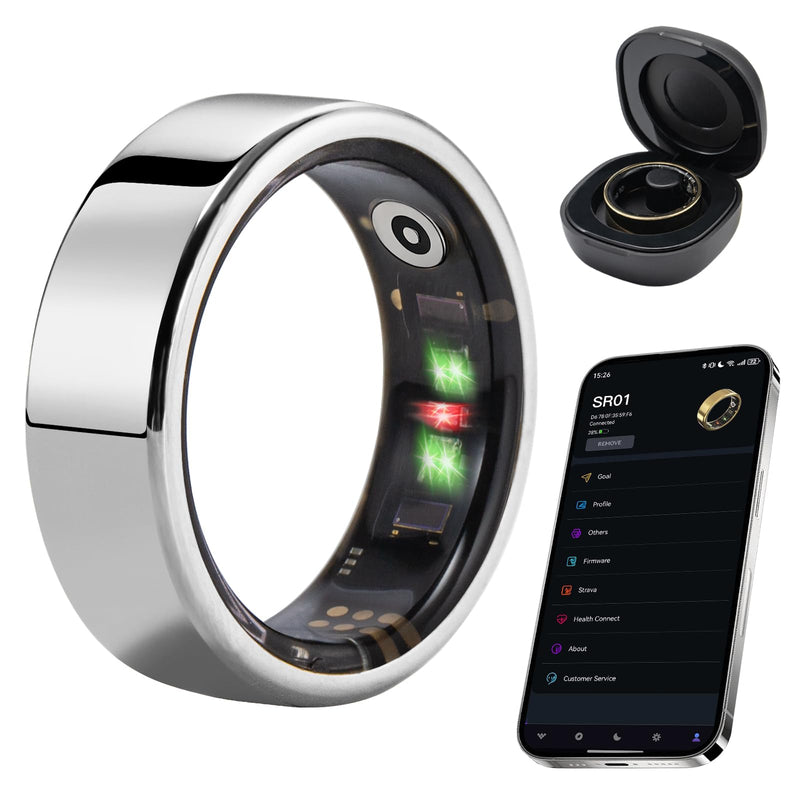 Fitness Tracker Ring, Smart Ring Health Tracker with Heart Rate, Blood Oxygen, Sleep Monitor, Calories, No Subscription Fee, IP68 Waterproof for iPhone & Android (Silver, #11) Silver