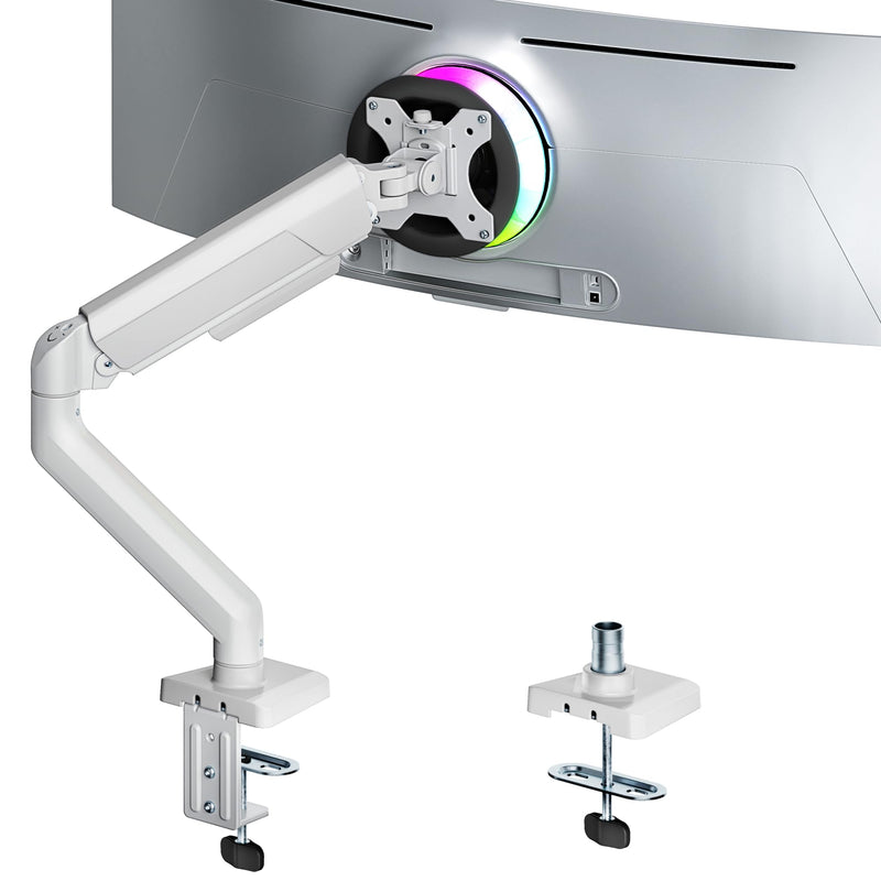 ARES WING 17-40 Inch Heavy Duty Monitor Arm, White | Fully Adjustable Monitor Mount for Ultrawide Screens up to 26.4 lbs with Clamp/Grommet Desk Mount, 75/100 Vesa Mount Non USB