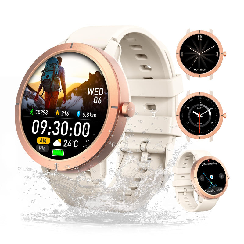 Ultra-high Precision GPS Smart Watches for Men Women, 1.32" Amoled Screen with 24/7 Heart Rate/Health Fitness Watch, 170+ Sports Modes, 5ATM Waterproof, Compatible Android iOS (Rose Gold) Rose Gold