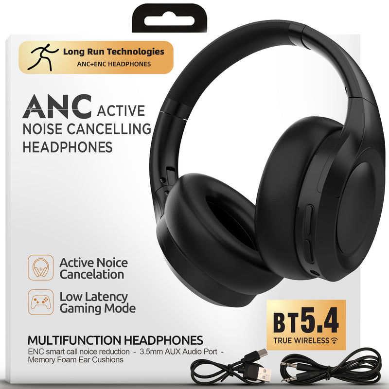 Active Noise Cancelling Headphones, Bluetooth Over Ear, Hi-Fi Stereo,100H Playback Time, High-Resolution Audio, Water Resistant, Deep Bass, Memory Foam Ear Cups, Home, Office, Studio,Travel, Work, Gym Black