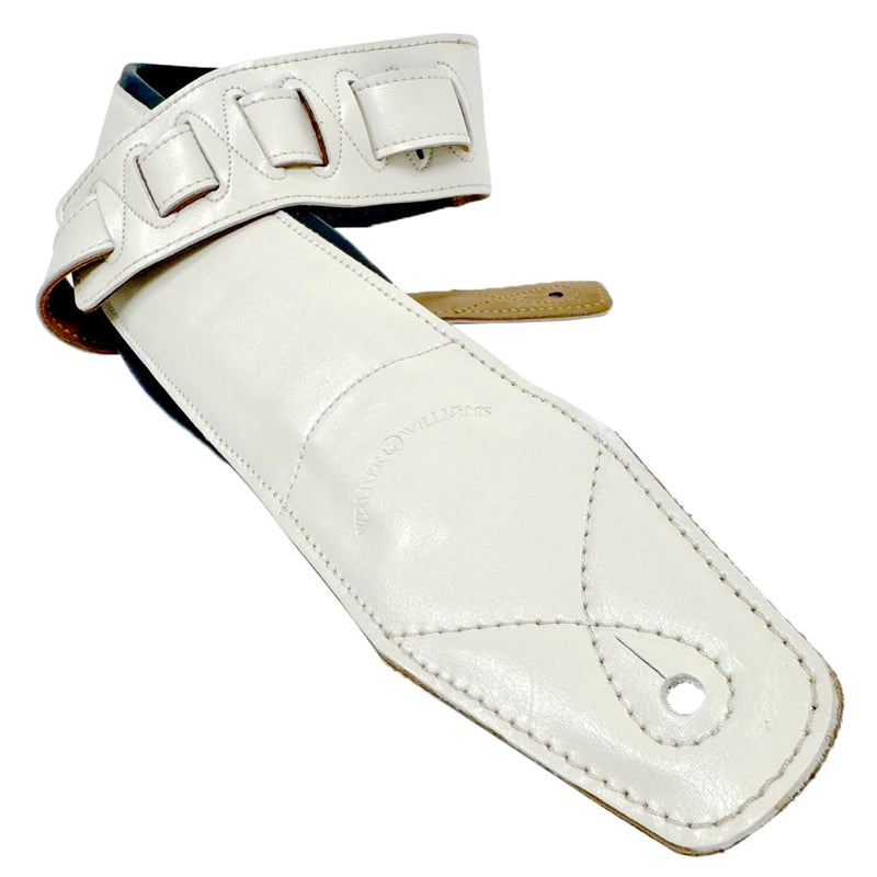 Walker & Williams B4B-WHT Aged White Semi Gloss 4" Wide Double Padded Premium Heirloom Grain Leather Guitar And Bass Strap For Acoustic, Electric, And Bass Guitars