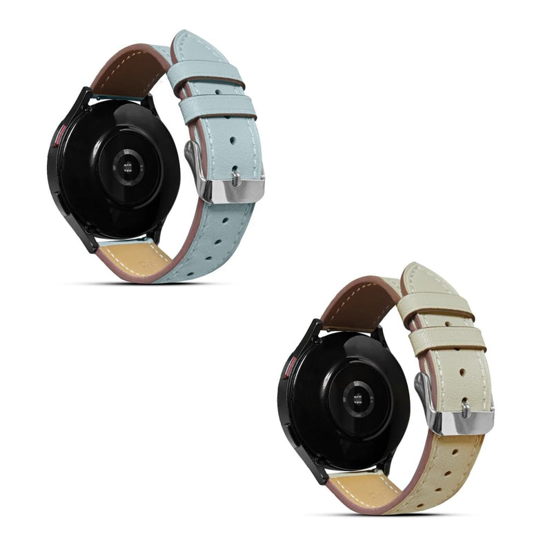 2 Pack Leather Band(Lightblue and Ricewhite) Compatible with Samsung Galaxy Watch 46mm,Watch 3 45mm,Gear S3 Frontier Classic,Top Grain Genuine Leather 22mm 20mm Watch Band for Women Men