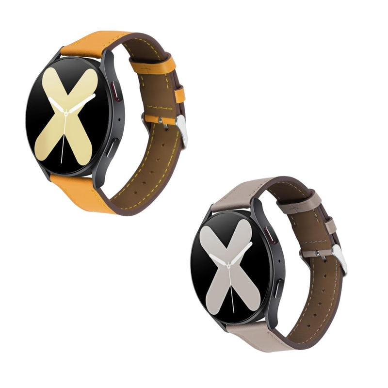 2 Pack Leather Watch Bands(Lightgray and Yellow) Compatible with Samsung Galaxy Watch Band, 20mm 22mm Lugs Watch Straps, Quick Release Wear-resistant Sweat-Resistant Smartwatch Replacement Strap