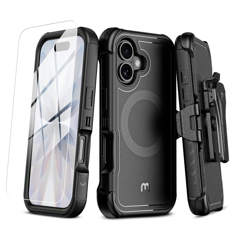 M MYBAT PRO For iPhone 17 Case with Belt Clip Holster,w/Screen Protector Black iPhone 17（With Belt Clip）