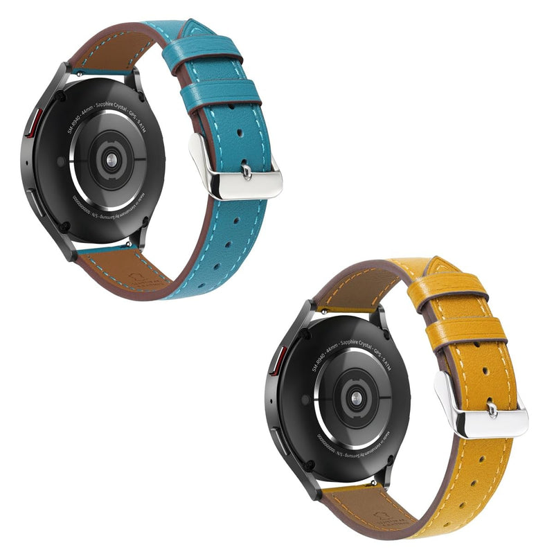 2 Pack Leather Band(Yellow and Blue) Compatible with Samsung Galaxy Watch 46mm,Watch 3 45mm,Gear S3 Frontier Classic,Top Grain Genuine Leather 22mm 20mm Watch Band for Women Men