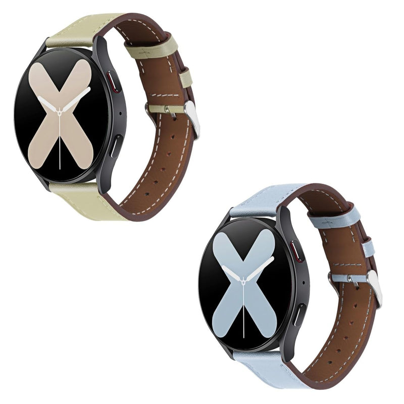 2 Pack Leather Watch Bands(Lightblue and cream) Compatible with Samsung Galaxy Watch Band, 20mm 22mm Lugs Watch Straps, Quick Release Wear-resistant Sweat-Resistant Smartwatch Replacement Strap