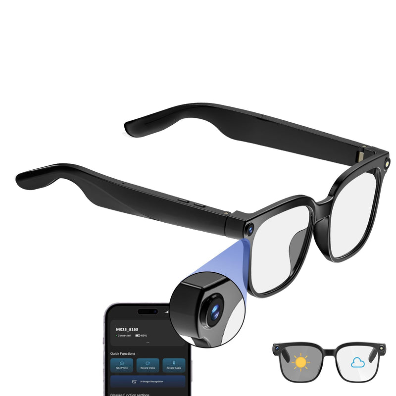AI Glasses with Camera, 4K Video, 8MP Camera, Translation Smart | Hands-Free POV Recording Glasses, ChatGPT AI Assistant, Bluetooth & Open-Ear Audio, Weatherproof, for Business/Travel Black Glasses Frame