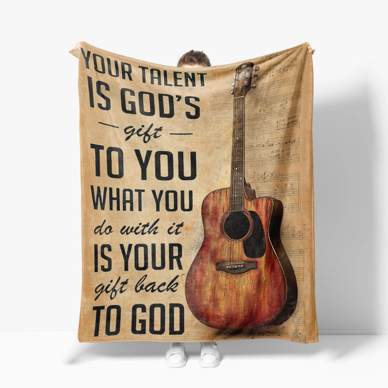 Guitar Blanket Warm Plush Flannel Music Christian Inspirational Scripture Throw Blanket Super Soft Fleece Cozy Fuzzy Guitar Stuffed Blanket Religious Bible Verse Gifts for Kids Teens Adults 40"X50" 40 X50 inch