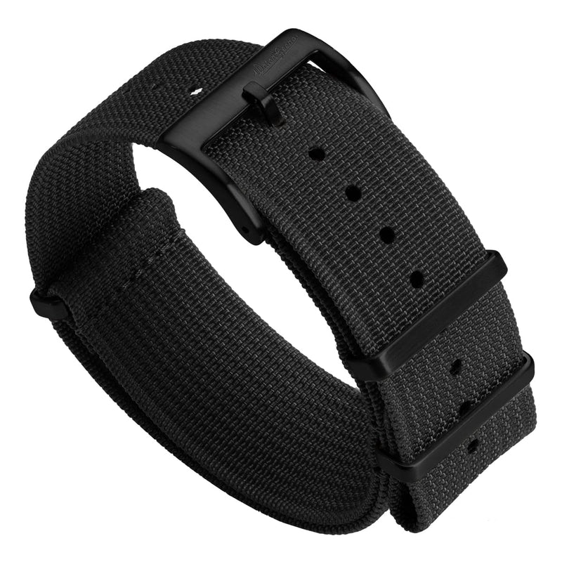 WatchGecko Ridge Nylon Watch Strap | Military Style Nylon Replacement Watch Band, Ridged Texture, Rugged, Quick-Drying And Secure For Outdoor Activities. Black & PVD Black Buckle 20mm