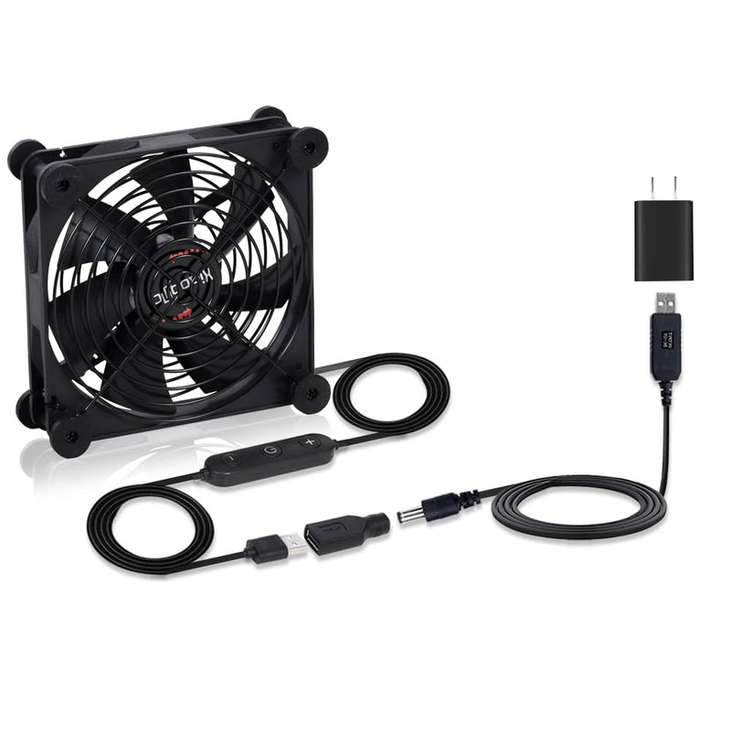 Quiet 140mm Cooling Fan - USB 5V/DC 12V Dual Voltage, 10 Speed Adjustable, IPX5 Waterproof | Portable for PC, DVR, Router, TV Receiver, Tablet, Computer Cabinet, Greenhouse, Kennel & Component Cooling