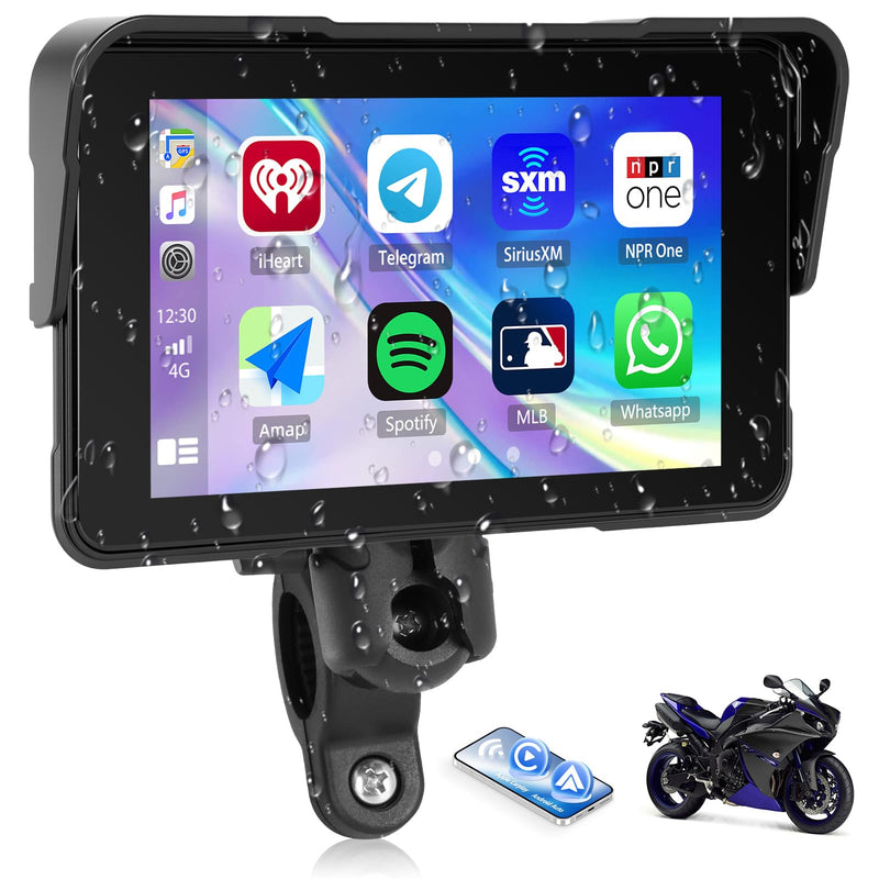 CAMECHO Motorcycle Wireless CarPlay & Android Auto Screen, 5" IP68 Waterproof HD for Moto Motorbike Touchscreen Car Stereo Support Bluetooth, GPS, Siri, USB Upgrade TF 12V 5 Inch+IP68