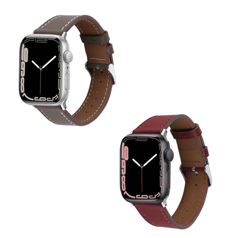 2 Pack Leather Watch Bands(Red and Grey) Compatible with Apple Watch 38/41/40/42/44/45/46/49mm, Iwatch Straps Smartwatch Replacement Band for Ultra 2/1 SE Series 10 9 8 7 6 5 4 3 2 1