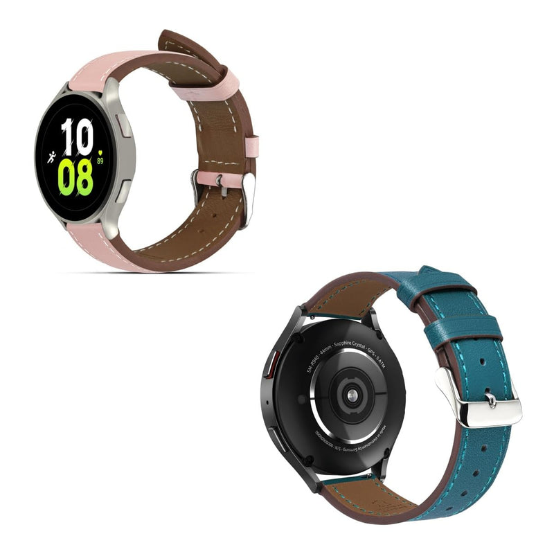2 Pack 22mm Leather Watch Bands(Pink,Blue) Compatible with Samsung Watch 3 45mm, Galaxy 46mm, Gear S3 Frontier, Quick Release Wear-resistant Leather Watch Straps Replacement Band for Women Men