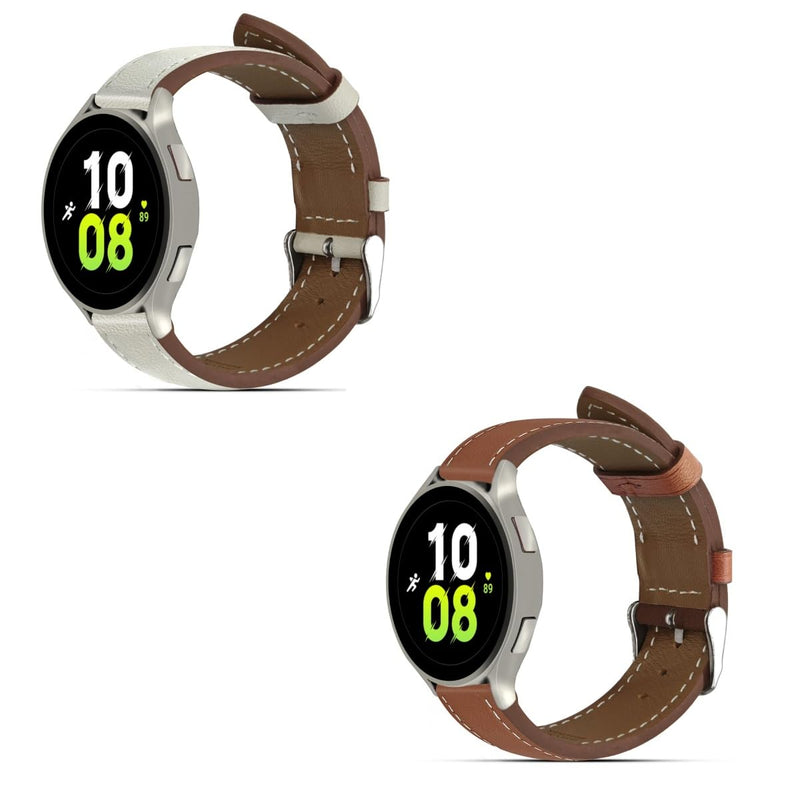2 Pack Leather Watch Bands(Cream,Brown) Compatible with Samsung Watch 3 45mm, Galaxy 46mm, Gear S3 Frontier, Quick Release Wear-resistant Leather Watch Straps Replacement Band for Women Men