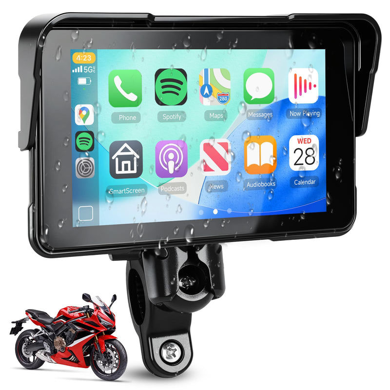 5-Inch Motorcycle CarPlay Screen Wireless Android Auto for Moto with GPS Navigation for Motorbike Bluetooth Voice Control Portable Moto Car Play Screen 5-Inch