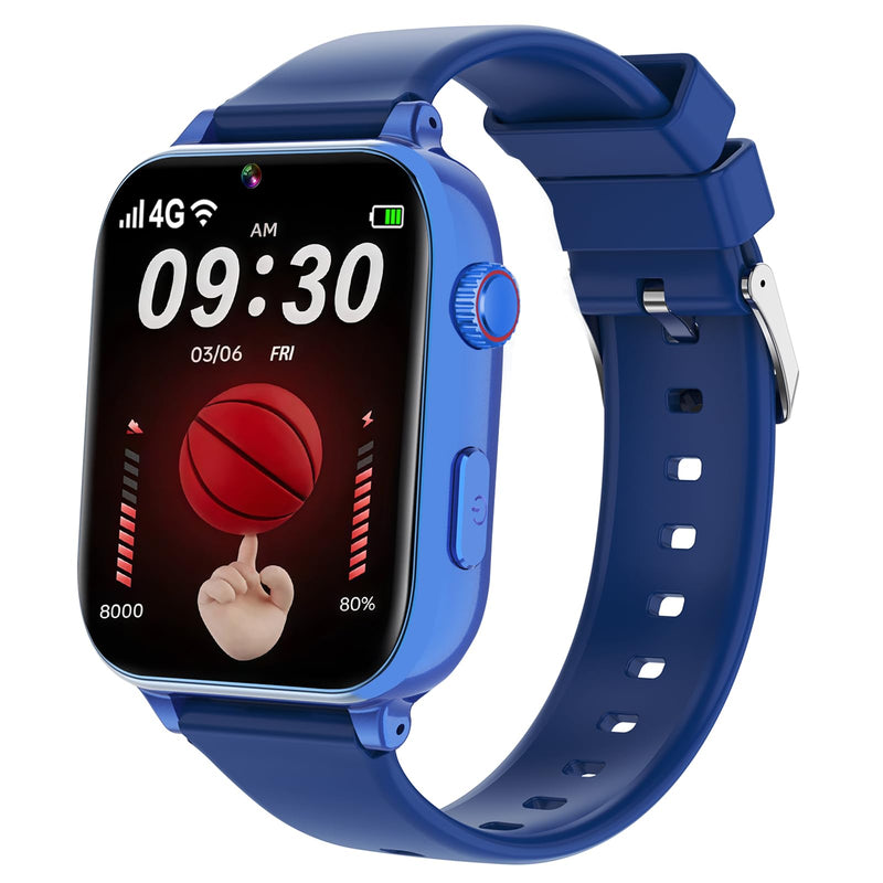 4G Kids Smart Watch for Boys Girls, Kid Watch Phone Ages 4-12 with Call, GPS, SOS, Video Call, Games, Camera, Alarm, Touchscreen Smartwatch for Children Birthday Gift (Includes SIM Card),Navy Blue Navy Blue