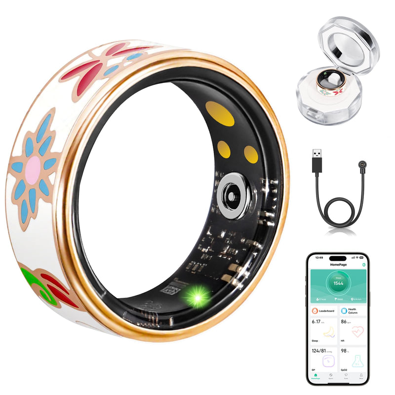 Smart Ring for Women Fitness Ring, No Subscription Fee Enamel Rose Gold 8# | Health Ring IP68 Waterproof with Heart Rate, Blood Oxygen, Sleep Health Monitoring, for iPhone/Android 8#