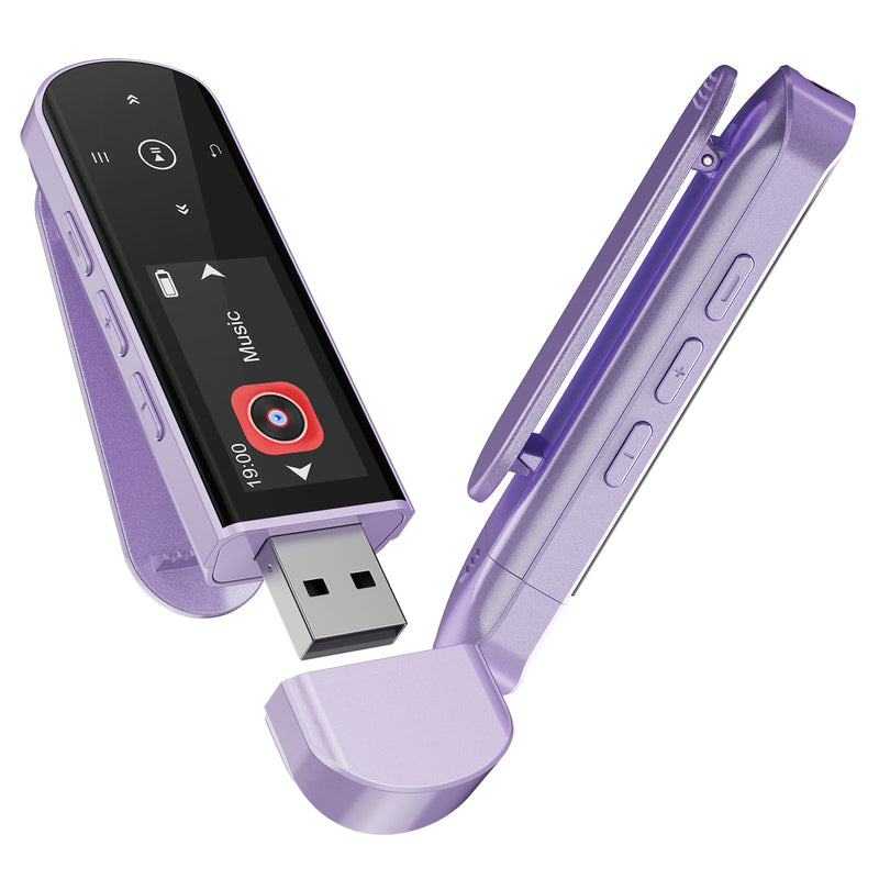 [AUSTRALIA] - RUIZU 64GB USB MP3 Player with Bluetooth 5.3, Clip Jam Portable Music Player for Sports Running, USB MP3 Player Stick with FM Radio, Voice Recorder, Digital Audio Shuffle Repeat, Phone File Transfer Purple 