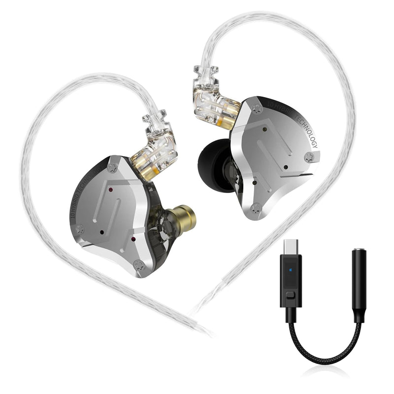 KZ ZS10 Pro USB-C in-Ear Monitors, 4BA+1DD Hybrid Driver IEM | 5-Driver Hybrid Sound with HiFi Clarity, Secure Fit, Immersive Bass, Detachable Cable, 4 EQ DSP USB-C to 3.5mm Adapter USB C