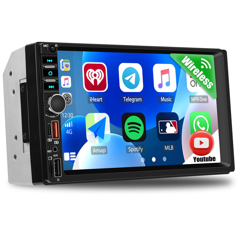 Double Din Car Stereo with Wireless Carplay Android Auto, 7 inch IPS Touch Screen Car Radio Bluetooth Hands-Free Online Video Mirror Link FM Radio EQ USB/SD/AUX Input SWC 7-Inch (New)