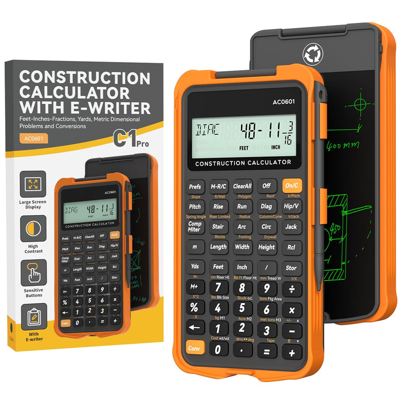 Construction Calculator with Writing Tablet Industrial & Scientific ROATEE Engineering Calculator for Contractor, Concrete Pocket Feet-inch-Fraction Calculators for Carpenter, Framer, Remodeler Gray Orange